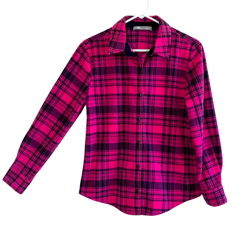 Lee Riders Womens Shacket S/P Pink & Black Plaid Shirt Jacket Soft